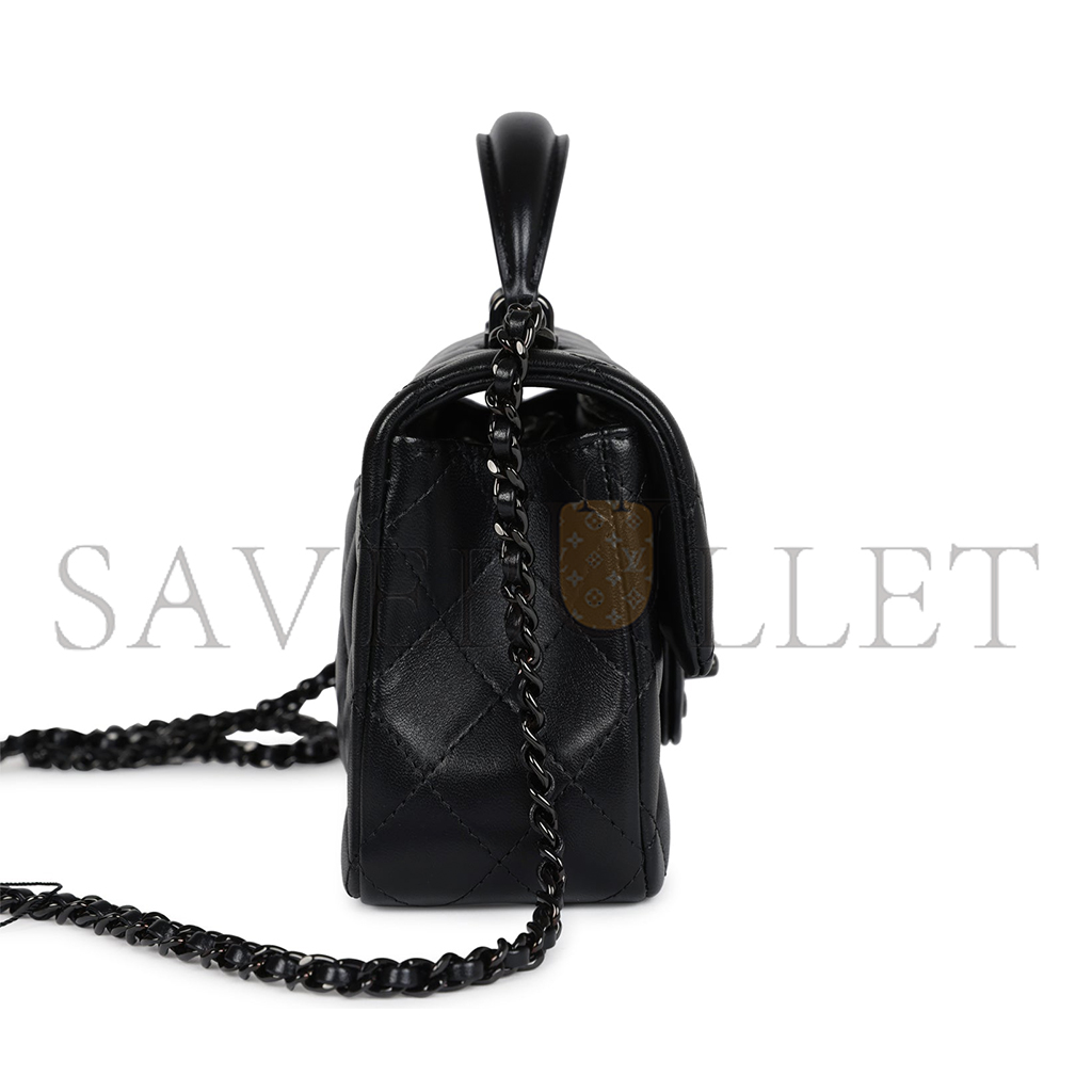 CHANEL MINI RECTANGULAR TOP HANDLE FLAP BAG SO BLACK LAMBSKIN AS2431 (20*13*6cm)